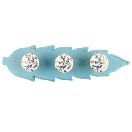 Turquoise With Blue Bird Golden Berry Ceramic Wooden Hook